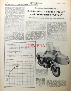 B.S.A. 'Golden Flash' 646cc Motor Cycle & Sidecar - 1958 Magazine Report Cutting - Picture 1 of 1