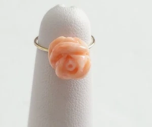 Massiv 14K GELBGOLD ECHTE NATÜRLICHE KORALLEN GESCHNITZT ROSENKNOSPEN BLUMENRING Größe 3 - Bild 1 von 24