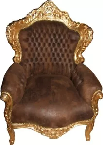 Casa Padrino Barock Sessel Braun Lederoptik / Gold Möbel Thron - Bild 1 von 1