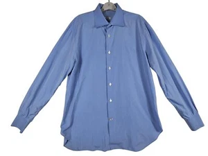 Kiton camicia elegante uomo blu manica lunga con bottoni taglia large 16,5 - Foto 1 di 12