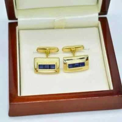 Gemelos para hombre 2,5 quilates Princess Lab-Creado Zafiro Azul Chapado en Oro Amarillo 14K Foto 1 de 4