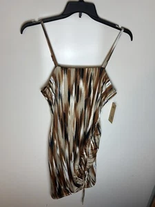 Madden NYC Side Ruched Dress Brown Black & Ivory NWT Size XL (15/17) - Picture 1 of 10