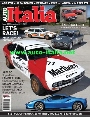 Auto italia Magazine issue 285 Alfetta gtv Giulia Ferrari F8 Flavia Tipo 130TC