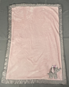 Wendy Bellissimo Pink Elephant 3D Ear White Love Baby Blanket Gray Satin Trim