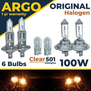 H1 H7 Halogen Headlight Bulbs 100w 501 499 Upgrade Clear Original Car 477 12v 4x