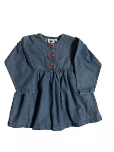 VTG Hartstrings 100% Cotton 3T Long Sleeve Jean Dress Embroidered Red Apples - Picture 1 of 6