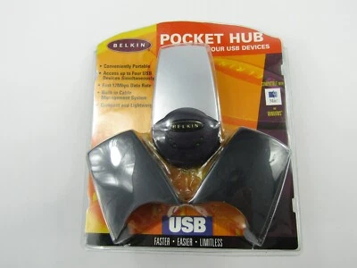 Belkin Pocket Hub USB Connector Up to 4 Devices Portable Built-in Cable New - Image 1 of 4