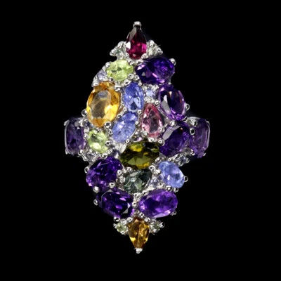 925 Sterling Silver Ring Oval Citrine Tanzanite Tourmaline Gemstone Jewelry Size - Image 1 of 4