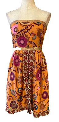 Vestido Cynthia Steffe Naranja Rosa Dorado 8 Bordados Algodón Bali Fiesta Evento Foto 1 de 4