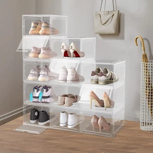 12 Stück Schuh Aufbewahrungsbox Organizer Klar Acryl Stapelbar Sneaker Etui Behälter - Bild 1 von 23