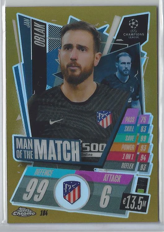 2020-21 Topps Chrome Match Attax Jan Oblak Gold Refractor /50 MOTM Atletico - Image 1 of 1