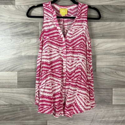 Anthropologie Maeve Tunic Top Womens 2 Pink Aztec Sleeveless V Neck Button Front - Image 1 of 4