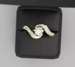 2CT Blanco Tratados Diamante Anillo En Oro Amarillo Chapado VVS1 Certificado! - Imagen 1 de 4