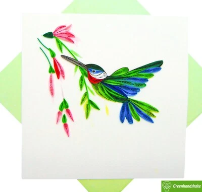 GREENHANDSHAKE Humming Birds Quilling Greeting Card - Unique Dedicated Handmade Art