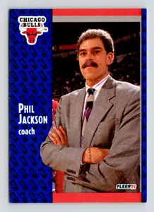 1991 Fleer Card, #28 Phil Jackson Hall of Fame, Chicago Bulls - Foto 1 di 3