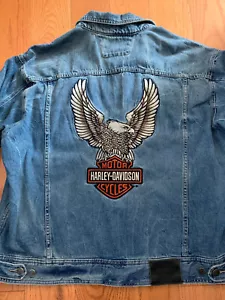 HARLEY DAVIDSON MOTORCLOTHES EAGLE EMBROIDERED PATCH Denim Jean Jacket 2XL - Picture 1 of 13