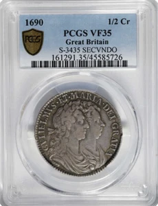 1690 William III & Mary II Half Crown, PCGS VF 35, London Mint, S-3435 - Picture 1 of 4