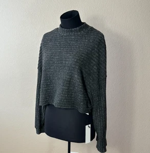 Neu mit Etikett Curvzy kurz geschnittener Pullover Größe US 14 anthrazitgrau lange Ärmel gerippt weich - Bild 1 von 6