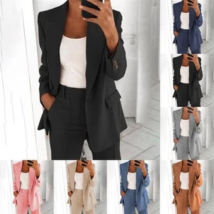 Jacket Women Formal Work Lapel OL Plus Size Polyester Slight Strech Slim - Picture 1 of 17