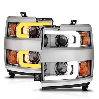 Projector Headlights w/ Switchback LED Bar for 2015-2019 Silverado 2500HD 3500HD - Image 1 of 4
