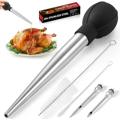 Stainless Steel Turkey Baster for Cooking & Kitchen - Baster Syringe for Hot Liq - Image 1 of 4