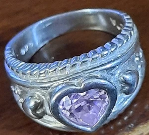 Vintage 925 Sterling Silber CZ rosa Herz Ring ~ Größe 6,5 ~ sauber☆Top Zustand - Bild 1 von 7