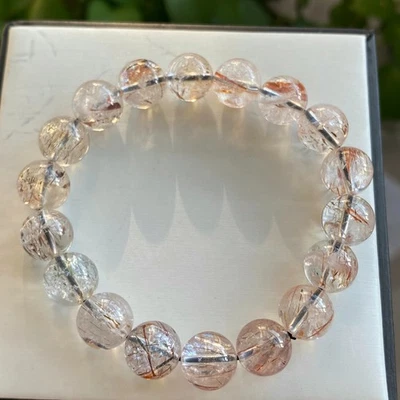 11mm Natural Black Gold Rutilated Super 7 Quartz Crystal Beads Bracelet 2507 - Image 1 of 4