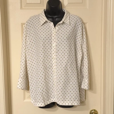 Blusa para mujer blanca ciervo blanca tostada a lunares botones delanteros manga 3/4 L Foto 1 de 4