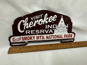CHEROKEE SMOKEY MOUNTAINS NATIONAL PARK PORCELAIN LICENSE PLATE TOPPER - Picture 1 of 3
