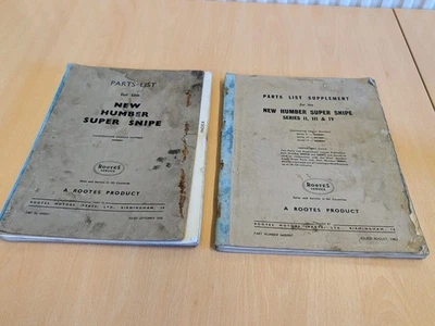 Humber Super Snipe Parts Catalogue  Rootes Original 1958 & Parts List Supplement - Image 1 of 4