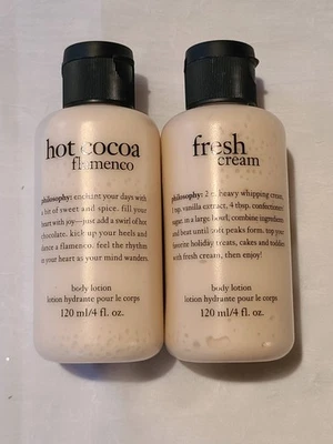 Philosophy Body Lotion HOT COCOA FLAMENCO + FRESH CREAM  4oz SEALED - Image 1 of 3