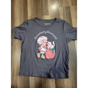Juniors Strawberry Shortcake Gray Short Sleeve Cropped Graphic Tee Size L - Picture 1 of 5