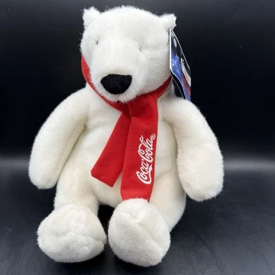 Coca-Cola Collectible White Polar Bear Red Scarf Black Nose Plush W/ Tags 2007 - Image 1 of 4