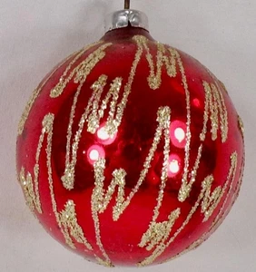 Christmas Ornament Red Ball Glass Gold Glitter West Germany Vintage #1331 - Picture 1 of 6