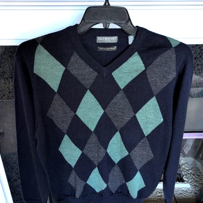 Suéter De Colección Lyle & Scott Para Hombres XL Azul Marino Verde Argyle Cuello en V Golf Foto 1 de 4