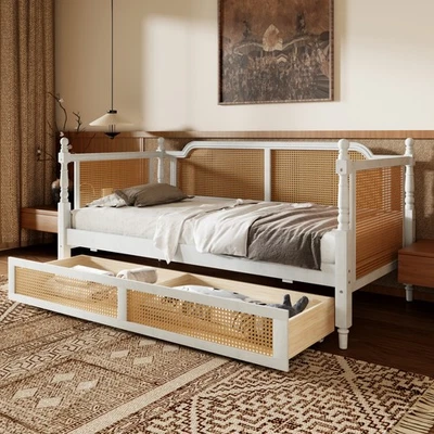 Traditional Style Rattan Twin Size Daybed with 2 Drawers for Limited Space - Image 1 of 4