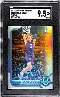 2021 Bowman University #6 Christian Braun Chrome REFRACTOR 1st SGC 9.5 MINT+ - Image 1 of 2