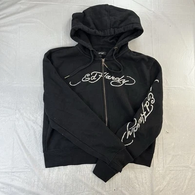 Ed Hardy Capucha Negra Recortada Con Gráfico Logo Águila Mujer’s Grande Cremallera Completa Foto 1 de 4
