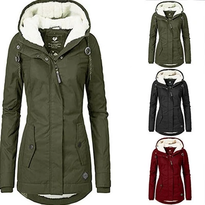 Abrigo para mujer invierno cálido ropa exterior chaqueta con capucha parka abrigo forrado de piel trinchera Foto 1 de 4