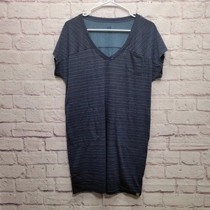 Title Nine Hiolani VNeck Tshirt Dress Sz S Navy Blue Painted Stripe Muumuu Shift - Picture 1 of 9