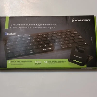 IOGEAR GKB632B SLIM MULTILINK BLUETOOTH KEYBOARD WITH STAND - Image 1 of 4