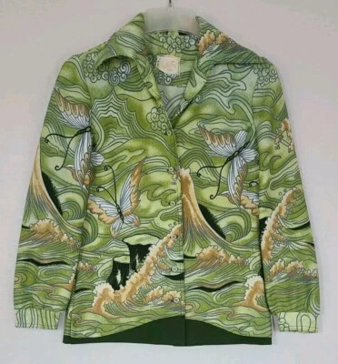 De Colección Años 60 Leslie Fay Tejidos Botón Frontal Camisa Chaqueta Mariposa Inspirada en Asia Talla M Foto 1 de 4