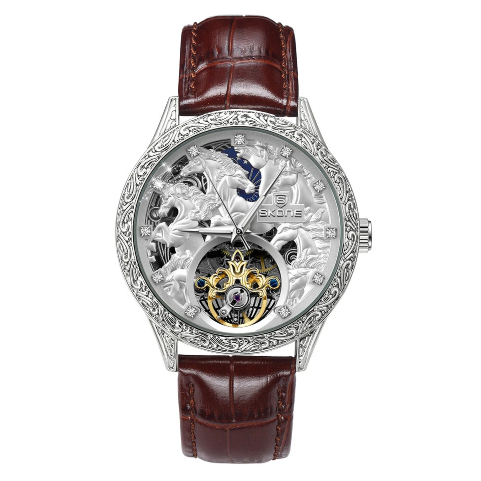 Relojes mecánicos automáticos para hombre correa de cuero informal impermeable mano luminosa Foto 1 de 4