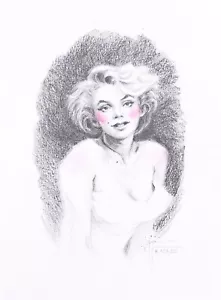 Original Marilyn Monroe Portrait Pencil Drawing, Small Minimal Monochromatic Art - Picture 1 of 11