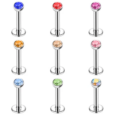 9Pcs 16G CZ Labret Lip Stud Surgical Steel Threadless Tragus Piercing Jewelry - Image 1 of 4