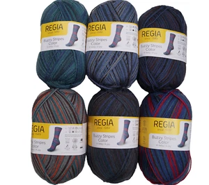 6x 100g Regia  Buzzy Stripes Color , 4-fädig,  Strumpfwolle (70,00 €/Kg) - Bild 1 von 1