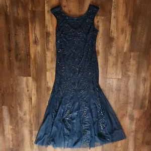 Adrianna Papell langes Maxikleid 14P blau Pailletten Abend formell Ball Tanz - Bild 1 von 12