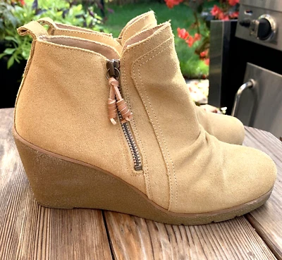 Botines de cuña Sperry Harper Kara talla 9,5 M gamuza cuero tostado cremallera acanalada Foto 1 de 4