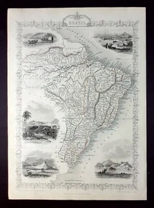 BRASIL, RIO DE JANEIRO, AMÉRICA DEL SUR, mapa antiguo original, TALLIS, 1851 - Imagen 1 de 4