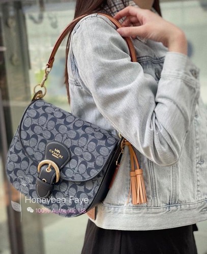 Borsa a tracolla Coach Kleo nuova con etichette 23 pollici firmata Chambray C8514